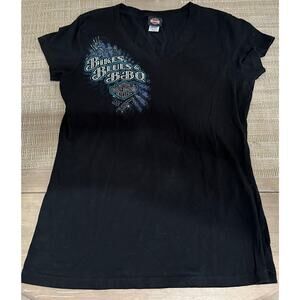 Harley Davidson Women’s T-Shirt Short Sleeve Bling Rhinestones Size LARGE
